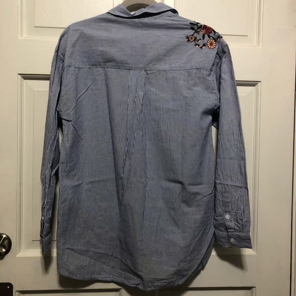 allison Joy Stripe Embroidered Floral Button Down Long Sleeve Shirt Size Small - Picture 2 of 9